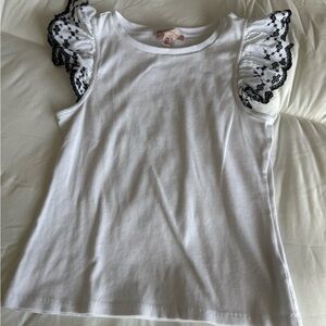 Women’s White Blouse with Black Lace Sleeves